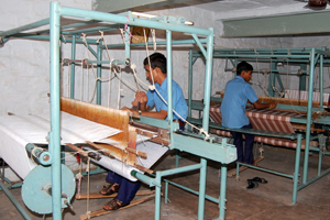 Blind students weaving Bedsheets on handloom machine