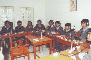 Deaf-Dumb students studying with the help of Group Hearing Aid System.